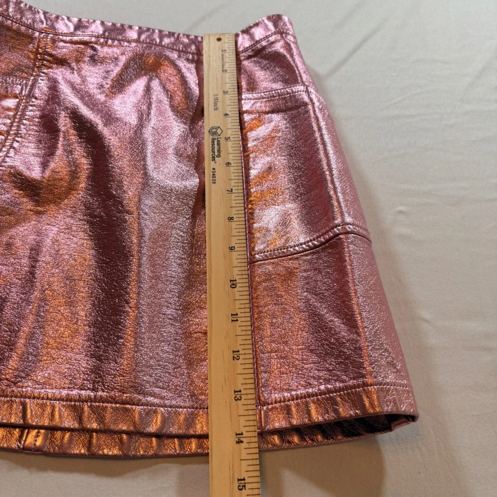 Art Class Metallic Mini Skirt Girls Large 10/12 Rose Gold Faux Leather A-Line